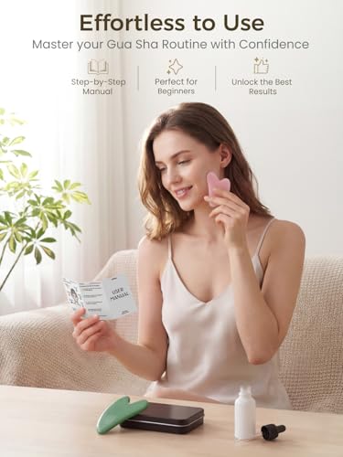 2PCS Gua Sha Facial Tools, Guasha Tool to Reduce Facial Puffiness & Tension, Lymphatic Drainage Massage Tool for Face, Nec...