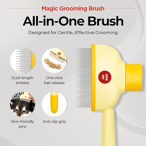 JAYU PET Magic Grooming Brush – Cat Brush for Shedding, Dual-Length Stainless Steel Bristles, One-Click Self-Cleaning, Ver...