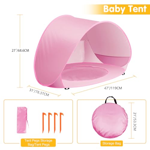 Baby Beach Tent with Pool, Pop Up Sun Shelter UPF 50+ UV Protection for Infant Toddlers, Portable Shade Tent with Carry Ba...