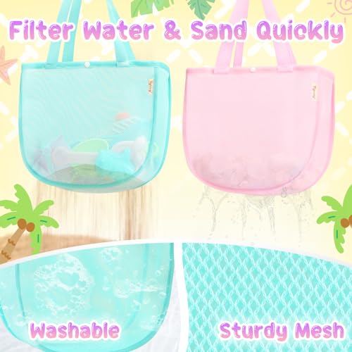 Tagitary Beach Toy Mesh Beach Shell Bags for Kids, Sand Toys Kids Beach Essential Treasure Bag Swimming Pool Bag Beach Gif...