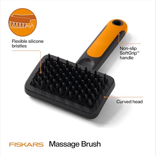 Fiskars Pet, Cat and Dog Brush, Fine Bristles & SoftGrip Handle for Gentle Grooming and Deshedding, Cat and Dog Supplies, ...