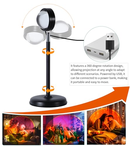 AIHYING Sunset Lamp Projector,Multicolor Changing Night Light 360 Degree Rotation Rainbow Led Sun Lamp for Photography Bac...