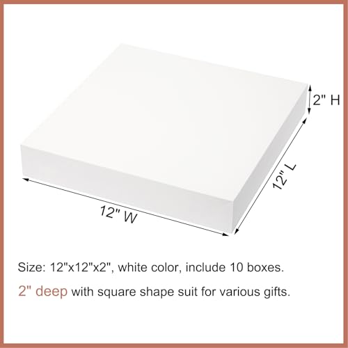 Mefleet 12x12x2 Inches Large Gift Boxes with Lids 10 Pack Flat Square Shirt Clothes Scarf Box for Christmas Presents, Holi...