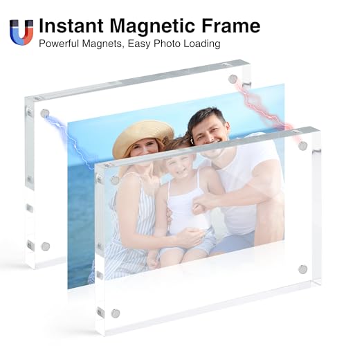 HOUSE DAY Acrylic Picture Frames 4x6, 3 Pack Magnetic 4 x 6 Picture Frame, Double Sided Clear 4x6 Photo Frame with Microfi...