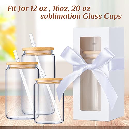 Honoson 24 Pcs Tumbler Gift Box with Ribbon for Sublimation Glass Exhibition Boxes Transparent for 12oz 16oz 20oz Drinking...