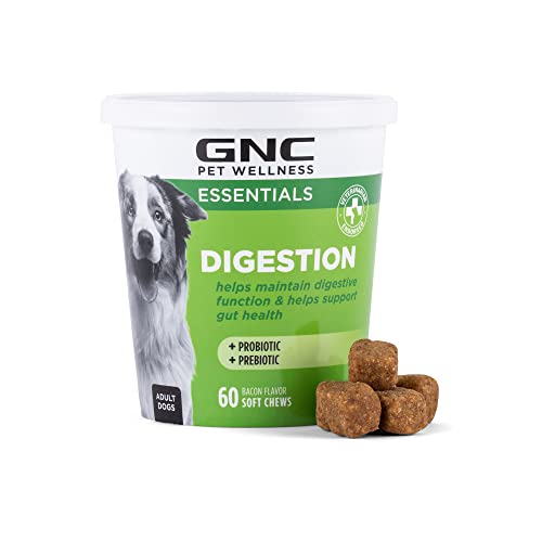 GNC Pets Essentials Dog Probiotic Soft Chews for Digestive Support, Bacon Flavor Daily Supplement with Prebiotics, Probiot...