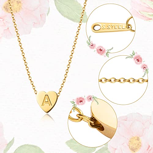 OSNIE Flower Girl A-Z Alphabet Pendant Necklace 14K Gold Plated Tiny Capital Letter Initial Heart Pendant Necklace Wedding...