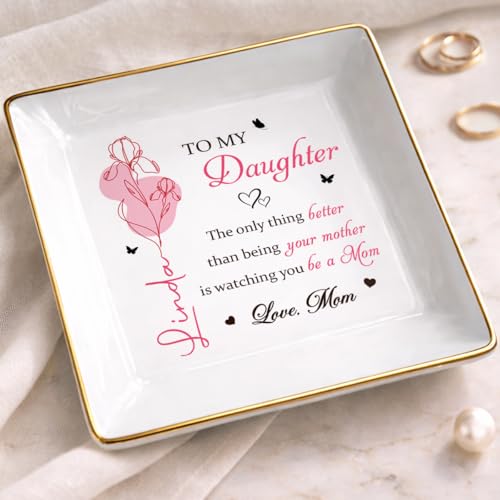 Pawfect House Gifts Personalized Jewelry Dish With Birth Month Flower, To My Daughter Ring Dish, Mothers Day Birthday Gift...