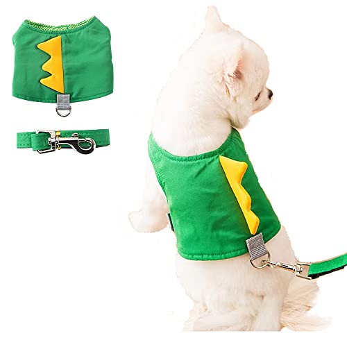 MQQYLBHDS Dinosaur Shaped Puppy Dog Harness and Leash Set Green Cat Vest Harness with Walking Rope No Pull Comfort Pet Ves...
