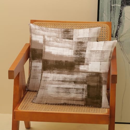 AEIOAE Brown Beige White Pillow Covers 20x20 Inch Set of 2,Abstract Art Throw Pillows Case,Modern Geometry Outdoor Decorat...