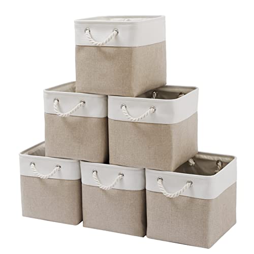 MidmmVick 11 x 11 Inch Cube Storage Bins, 6 Pack Large Collapsible Fabric Storage Bin with Ropes, Foldable Storage Cubes f...