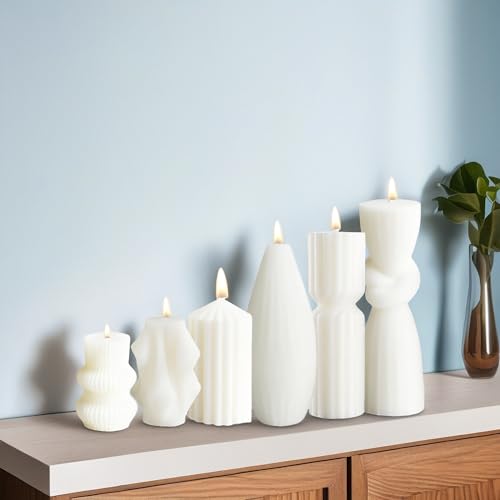 6 Pcs Pillar Candles Modern Aesthetic Ribbed Decorative Candle Set Cute Soy Wax Scented Ribbed Decor for Home (Style1)