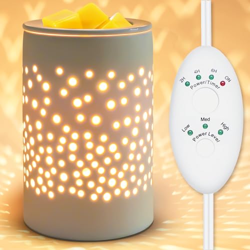 Wax Melts Candle Warmer Burner - Ceramic Electric Candle Waxing Warmer Melter Timer Adjust Fragrance Intensity Auto Shut O...