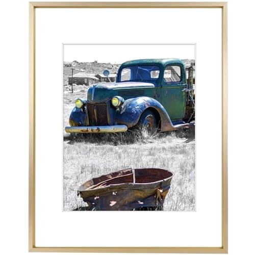 Golden State Art, 11x14 Gold Picture Frame Displays Photo 8x10 with Mat or 11 x 14 Without Mat for Wall Mounting, Classic ...