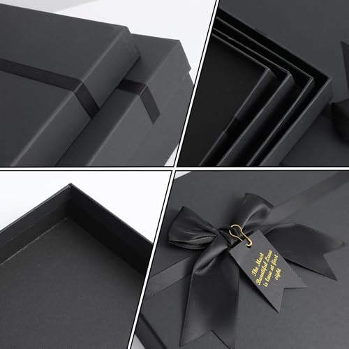 Afgaogw 5 Pack Black Nesting Gift Boxes with Lid, 5 Sizes Luxury Wrapping Boxes with Ribbon Bows & Label for Valentine's D...