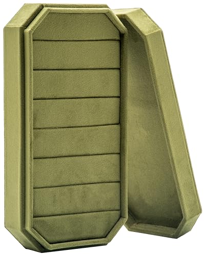 COWFEX Velvet Ring Organizer Display Tray Jewelry Box Earring Holder Case for Wedding Birthday Christmas Day (Olive Green)