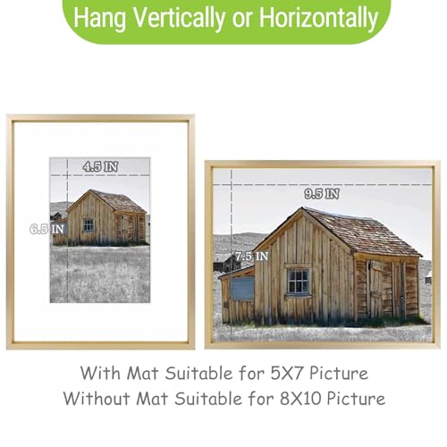Golden State Art, 8x10 Gold Picture Frame Display Photo 5x7 with Mat or 8 x 10 Without Mat for Wall Mounting, Classic Sati...