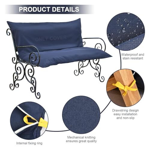 Three Seat Swing Replacement Cushions Only Cover, Anti-Slip Tie Rope Design Bench Cushions Cover for Outdoor Furniture, Zi...