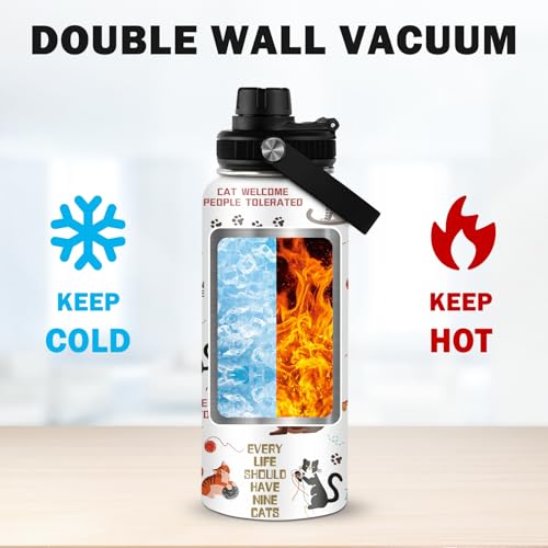 Cats Gifts for Women, 32 oz Insulated Water Bottle, Stainless Steel Sports Travel Bottles, Cute Cat Water Bottles Gifts fo...