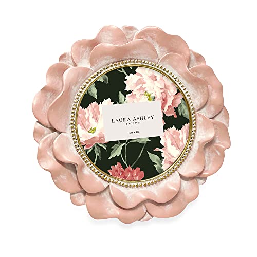 Laura Ashley 4x4 Pink with Gold Round Resin Ornate Flower Design Picture Frame with Beaded Border, for Tabletop and Wall D...