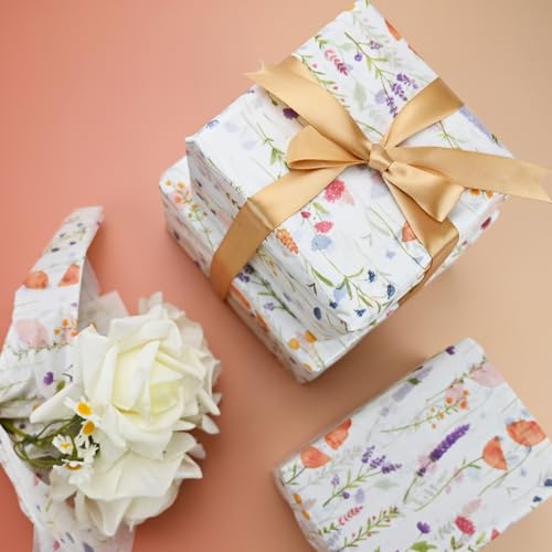 TINYFUTURE 100 Sheets Flower Gift Wrapping Tissue Paper Recyclable Greenery Botanical Packaging Bag for Wedding Birthday S...