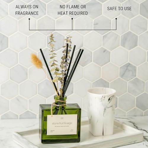 Craft & Kin Reed Diffuser with Dried Flowers | 5 oz Stone Fruit & Sage Scented Holiday Reed Diffusers for Home, Bathroom...