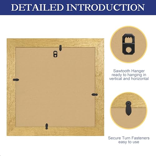 An&He 10x10 Photo Frame, Wood Grain Square Decorative Frame with PS Panel - Gold