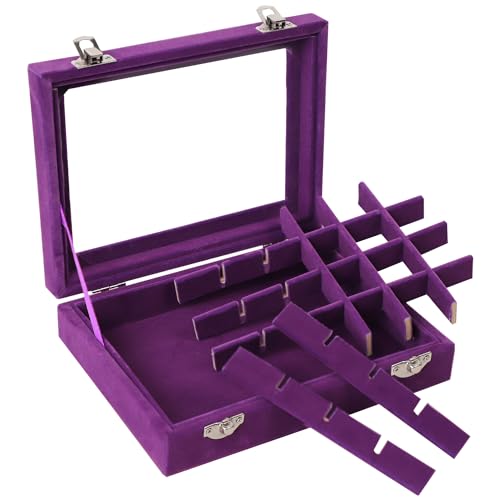 EONGOA Velvet Jewelry Box 24 Grid Jewelry Earrings Display Organiser Box Ring Tray Holder Earrings Storage Case for Girls ...