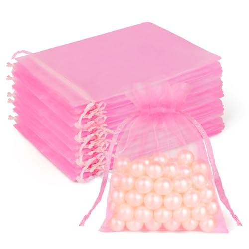 Crweety 50 Pcs Pink Organza Bags 3x4 In, Small Gift Bags Bulk for Jewelry Candy Soap Makeup Sachet, Cute Mini Mesh Gift Ba...