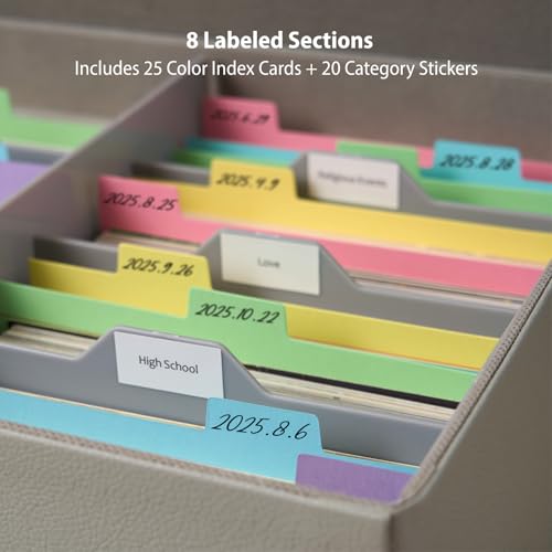 Photo Storage Box with Lid – Premium Faux Leather Organizer with Plastic Dividers, Holds Up to 1800 4x6 Photos, Memory Kee...