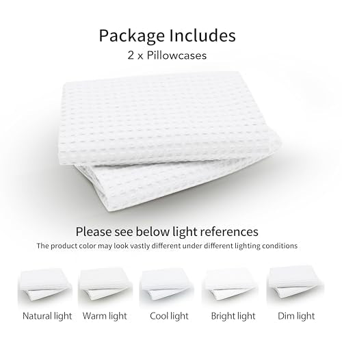 100% Egyptian Cotton 600 TC Waffle Weave Throw Pillow Covers 2 Pack, Ultra Soft Breathable Euro Pillow Shams Covers, Decor...