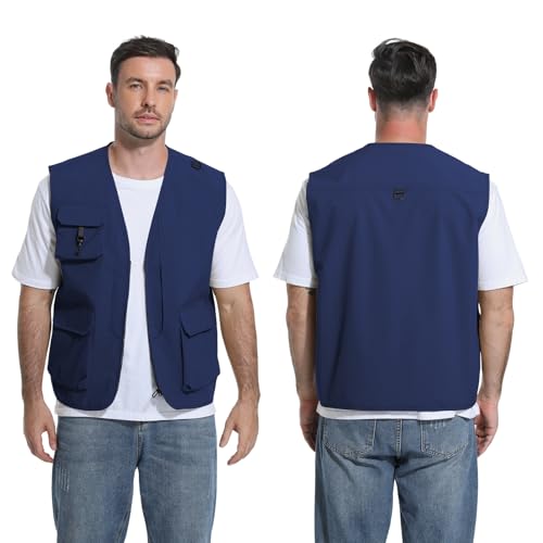 HYCOPROT Men’s Outdoor Fishing Vest, Lightweight Waterproof Sleeveless Utility Cargo Jacket for Hiking Hunting