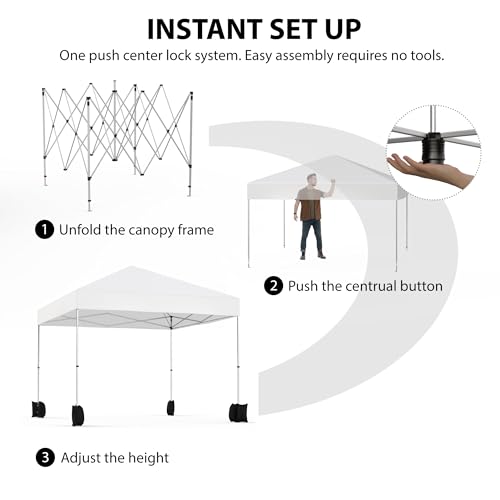 10x10 Pop Up Canopy Tent with Center Lock, One Push Setup, Adjustable Legs, Silver-Coated Waterproof Oxford Top, Heavy Dut...