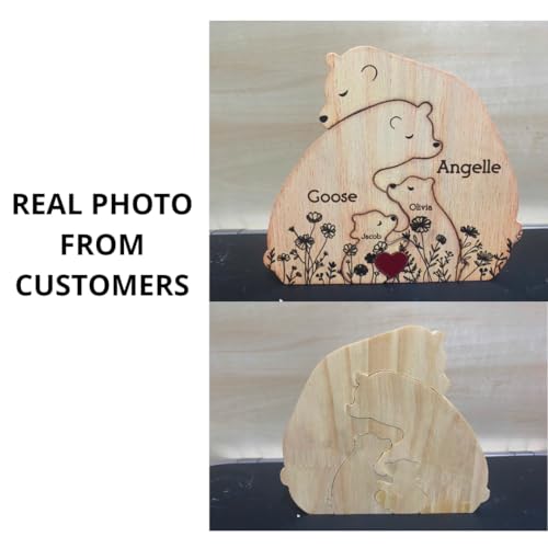 Personalized Wooden Bear Family Puzzle, Hugging Bear Family Floral Version - Personalized Wooden Bear Family Puzzle, Home ...