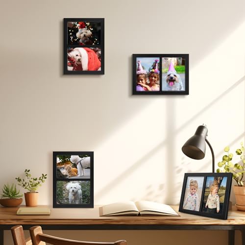Golden State Art, 5x7 Double Picture Frame, Display Two 5x7 Photos - Solid Wood - Real Glass For Tabletop Or Wall Mounting...