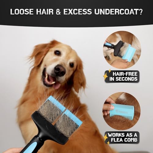 iToleeve Dual Flex Slicker Brush Dog Brush, Gentle Grooming Tool for Sensitive Dogs & Cats - Ideal for Long Hair, Removes ...