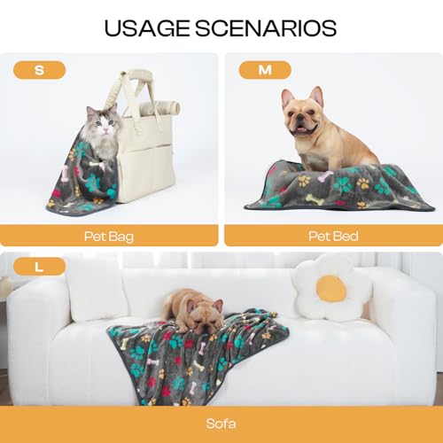 Luciphia 1 Pack 3 Blankets Fluffy Premium Fleece Pet Blanket Flannel Paw Printed Throw for Dog Cat(Small 23x16'', Grey/Bro...