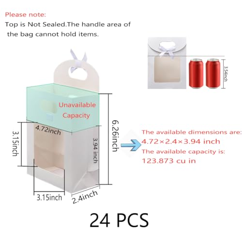 NBEADS 24 Pcs Small White Kraft Paper Bags with Window, 6.3x4.72x2.44inch Stand Up Gift Bag with Handles and Bowknot for C...