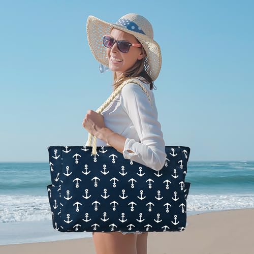 Becokan Beach Bag Large Beach Tote Bag for Women Waterproof Sandproof Swim Pool Bag With Zipper