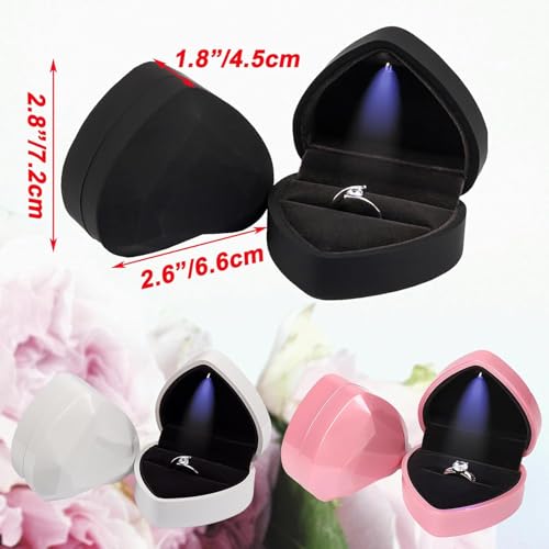 Heart Ring Box with LED Light, Luxury LED Lighted Engagement Ring Box, Velvet Earrings Jewelry Case with Light, Jewelry Di...