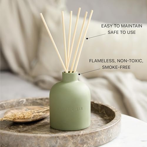 Craft & Kin Reed Diffuser for Home & Bathroom – White Birch & Cedar Holiday Reed Diffuser Set with Fragrance Sticks, Long-...