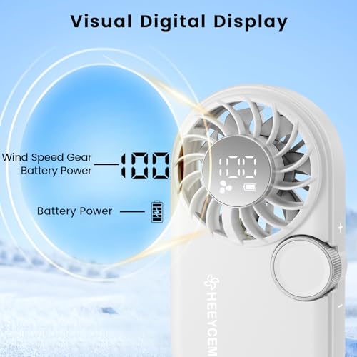 HEEYCEM Portable Handheld Fan, Rechargeable Mini Fan with 7 Blades for Greater Airflow, 5 Adjustable Speeds, LED Digital D...