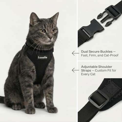Luxelle 2 Pack Escape-Proof Cat Harness and Leash Set for Walking – Adjustable No Pull Soft Vest with Easy-Wear Buckle, Re...