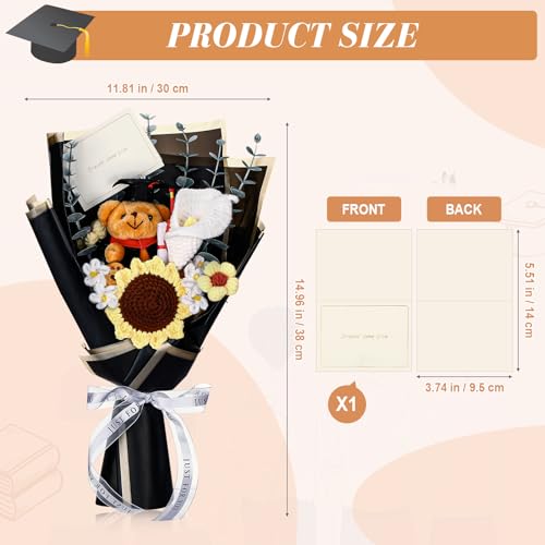 HyDren Graduation Bear Bouquet Handmade Crochet Flower Bouquet Artificial Sunflower Calla Lily Daisy Graduation Flowers Gr...
