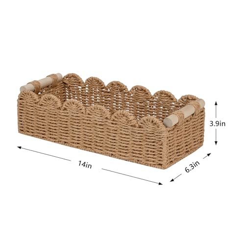 CubesLand Paper Rope Scalloped Edge Toilet Paper Storage Basket, Small Living Room, Bedroom Decor Baskets for Over Toilet ...