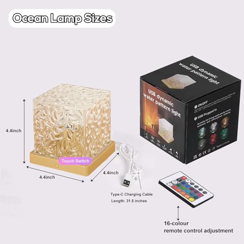 ZLDYPINK Ocean Wave Projector Light, 16 Colors Havie Cube Lamp, 3D Holographic Water Ripple Lamp with Remote Control, Nort...