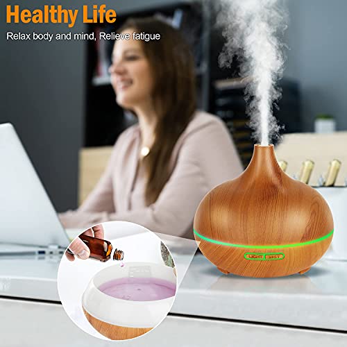 Aroma Diffuser for Essential Oils，550ml Aromatherapy Diffuser Ultrasonic Cool Mist Humidifier for Home with 7 Light Color...