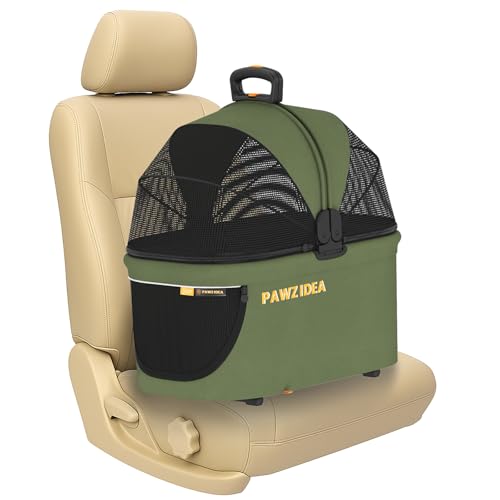 PAWZIDEA Portable Small Dog Crate for Car Travel up 33lbs, Enclosed Dog Car Seat Soft-Sided, Escape-Proof Reversible No-Zi...