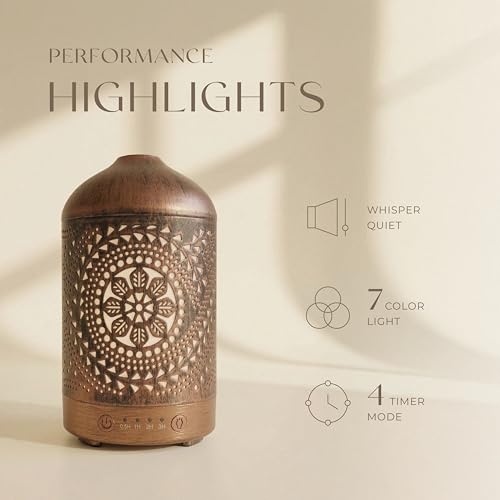 Earnest Living Essential Oil Diffuser Metal Diffuser 100 ml Timers Night Lights and Auto Off Function Home Office Humidifi...