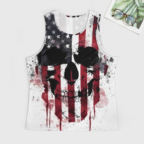 MARSVOVO Mens US Flag Tank Tops Skull Graphic Print Sleeveless Crew Neck Western Shirts for Men Fashion Vest